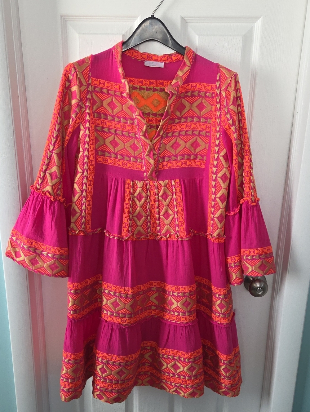 Lace The Label Fuchsia & Orange Geometric Embroidered Boho Mini Dress M EUC - Picture 13 of 15